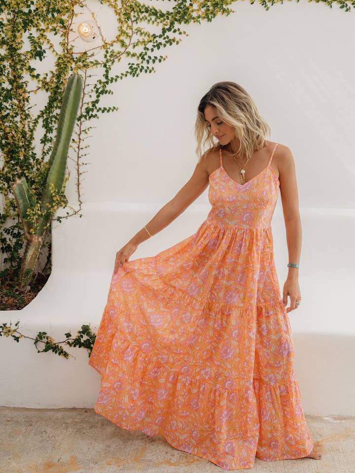 Mar y Sol Maxi Dress - Tangerine Sky for wholesale by Guava Lane
