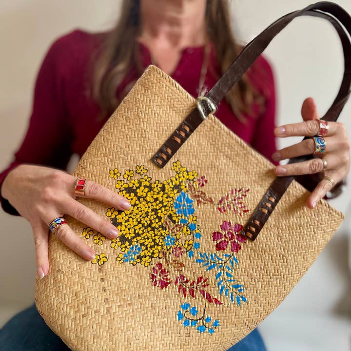 Bolso de bambú tejido en Bali y pintado a mano para venta al por mayor de Elles et No.