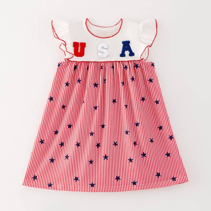 Robe à appliqué chenille patriotique USA pour filles du 4 juillet pour la vente par Auraquise