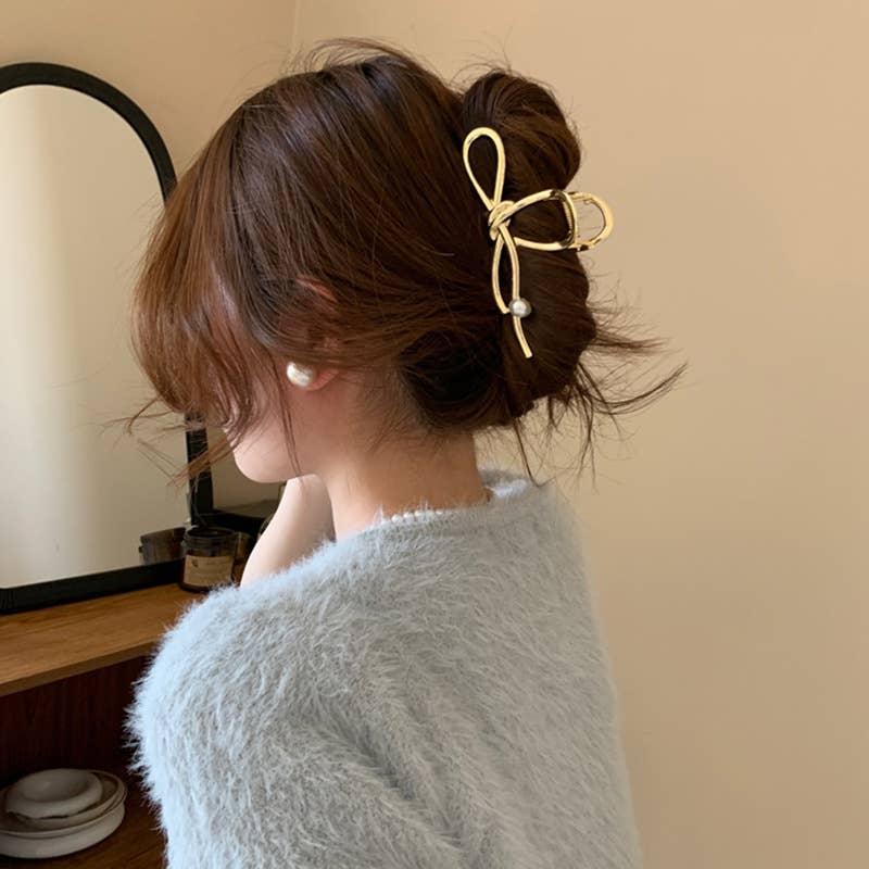 AK Brand - Wholesale Haarclip - Dames - Metallic Abstract Design Parel Strik Haarclip0