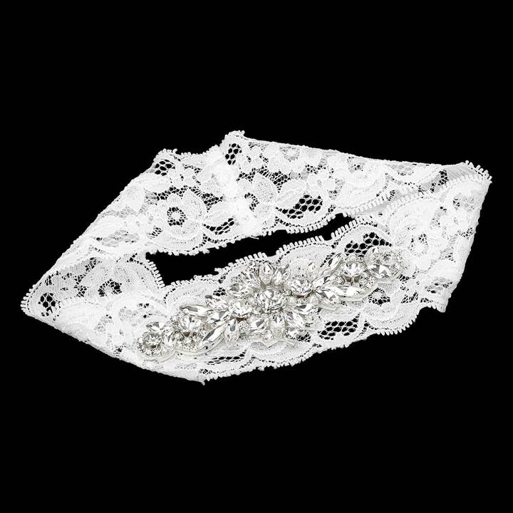 Sensibling Corp. - Wholesale Garter Belt - Women's - Marquise Stone Cluster Pearl Embellished Lace Wedding Garter