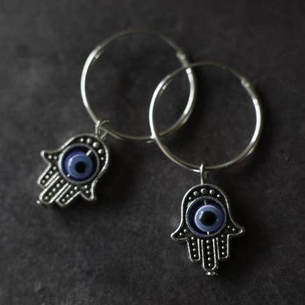 Hamsa Hand Earrings, Silver Earrings, Hoop Earrings, Wedding for wholesale by Joelle Poulos