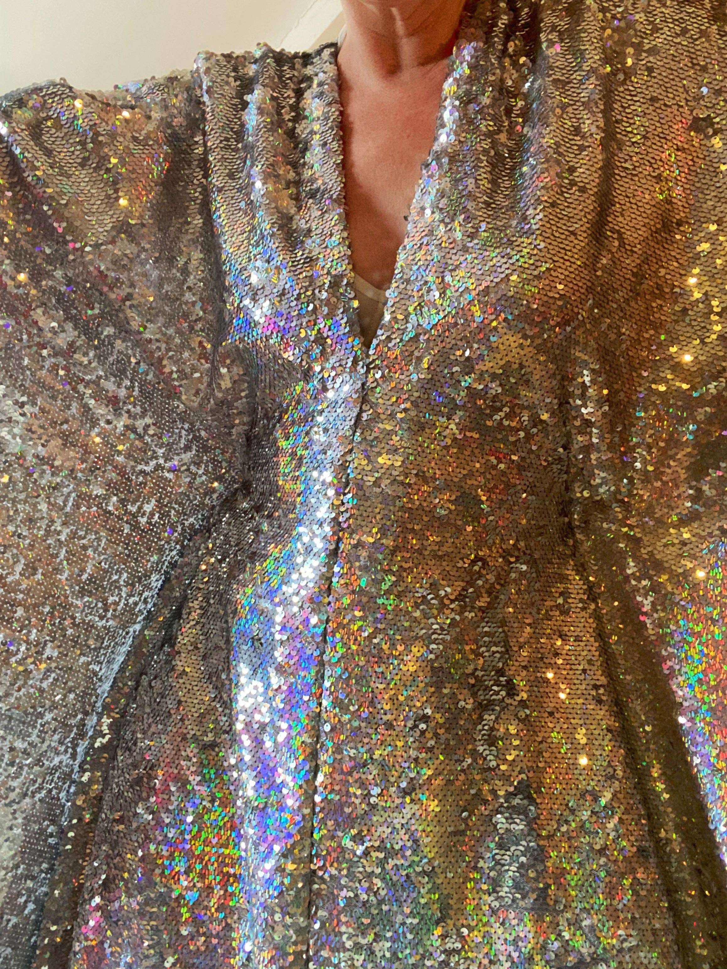 Fumbalinas – wholesale Kaftan – Women's – Silver Metallic Holographic/  Sequin Kaftan Gown / Dress33