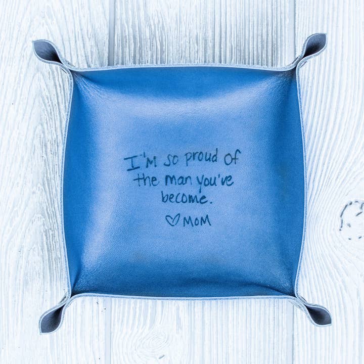 'Your Handwriting’ Leather Valet tray - Catchall Tray for wholesale by Iron and Grain Leather Co.