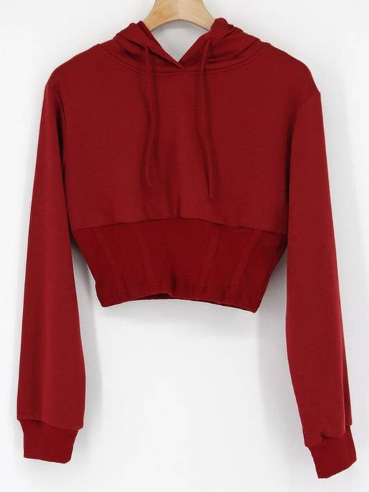 SWEAT À CAPUCHE COURT EN TRICOT AVEC CORSET CÔTELÉ pour la vente par Pink Irene Wholesale