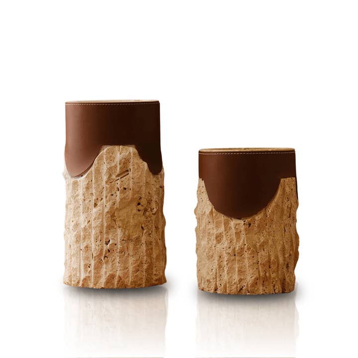 Handmade Travertine Vases with Leather Wrap Detail #1 for wholesale by MARLETH