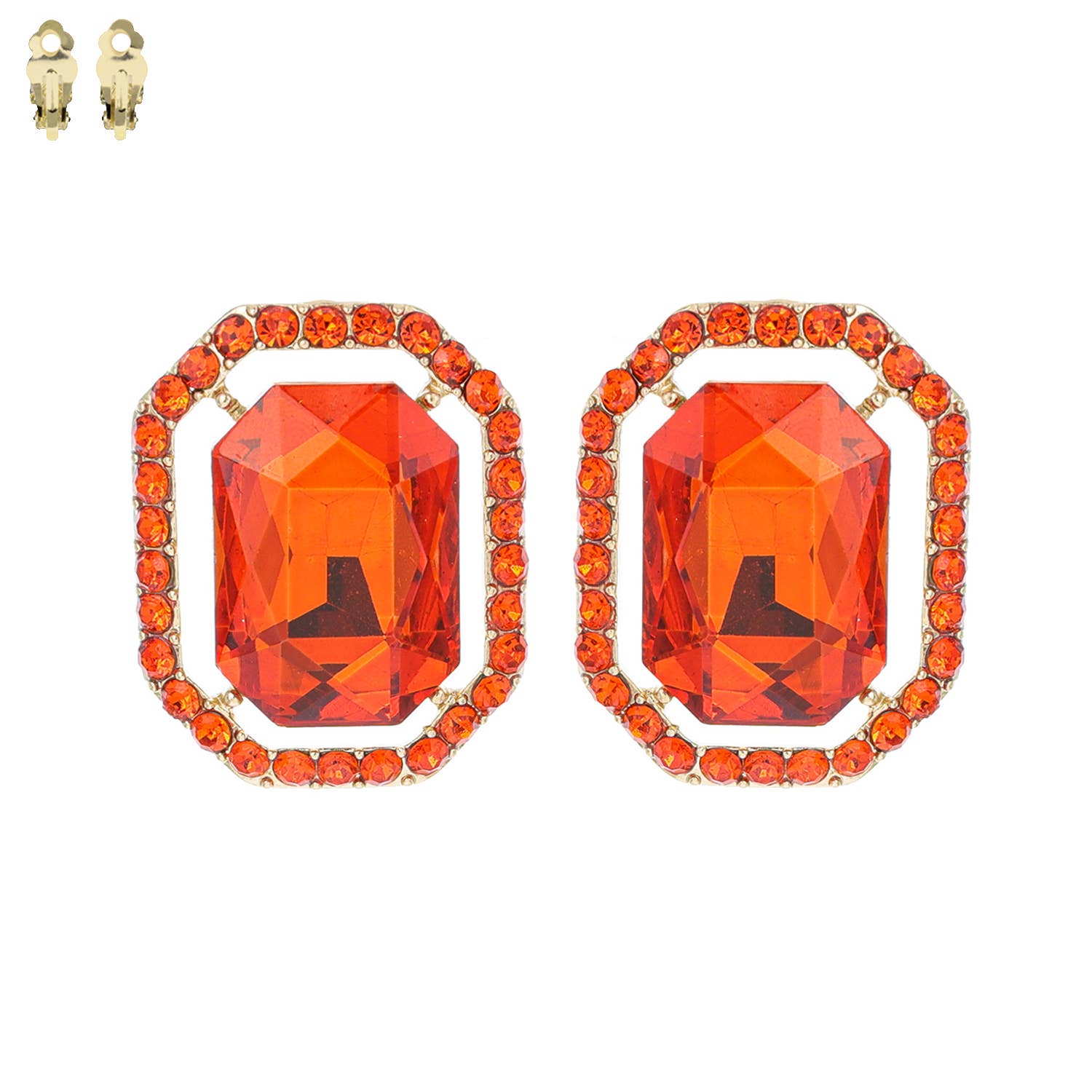 SP Sophia Collection - Vente Boucles d'oreilles à clip - Boucles d'oreilles à clip en forme de halo à cadre octogonal Radiant Cut6