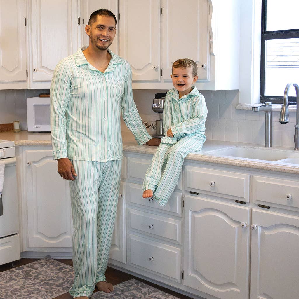 Sugar Bee Clothing - Wholesale Sleepwear Set - Kids - Christmas 2025 Pajamas - Button Down - Green Stripe1