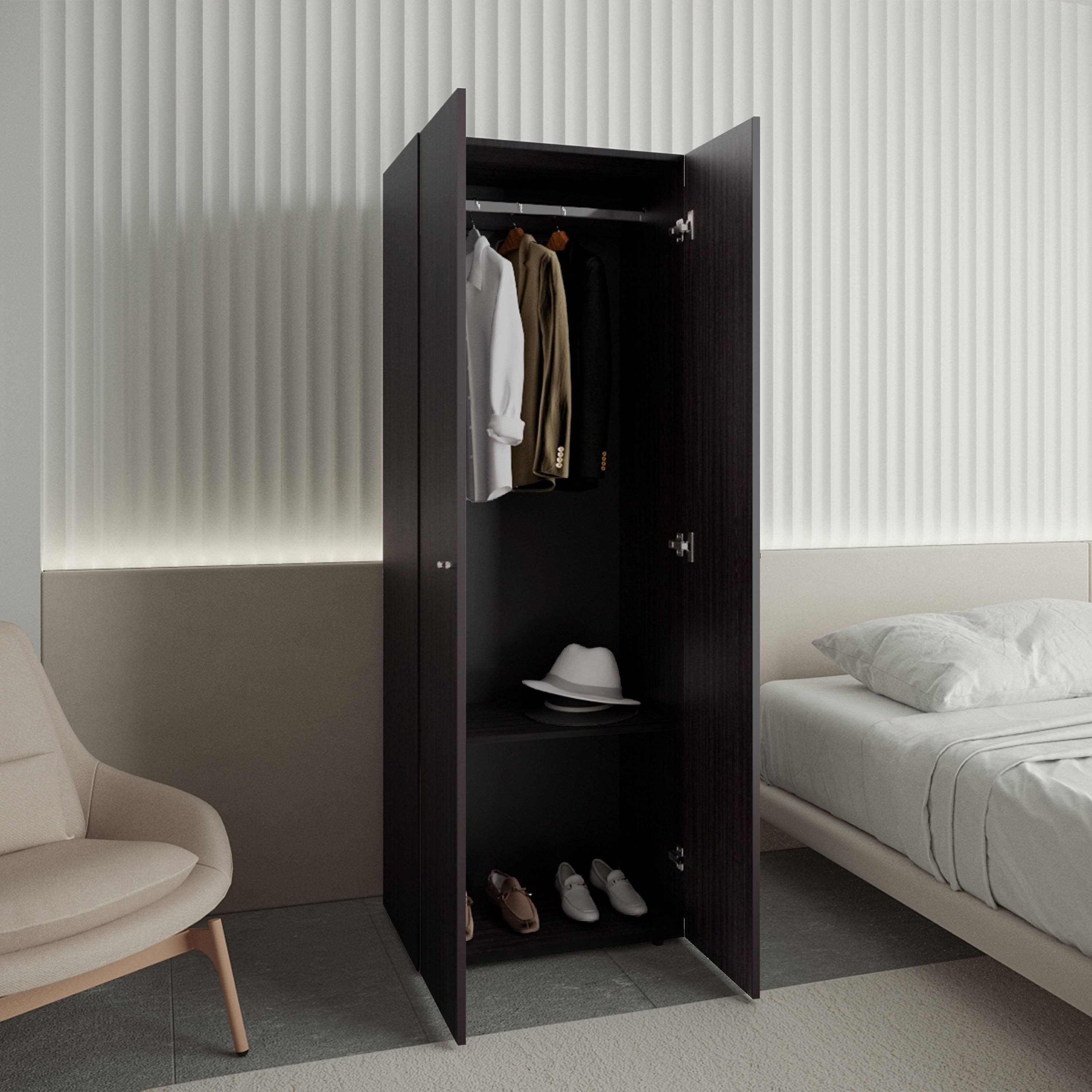TUHOME FURNITURE - Wholesale Bedroom Furniture - Home 2 Doors Closet System Armoire, Hanging Rod and Storage Shelf, Modern Armoire for Bedroom Organization Storage3