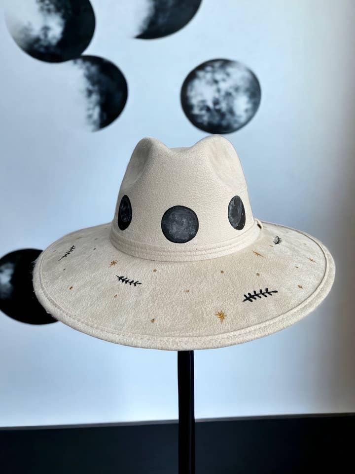 Mystic Moon Painted Suede Hat for wholesale by Bella Soul
