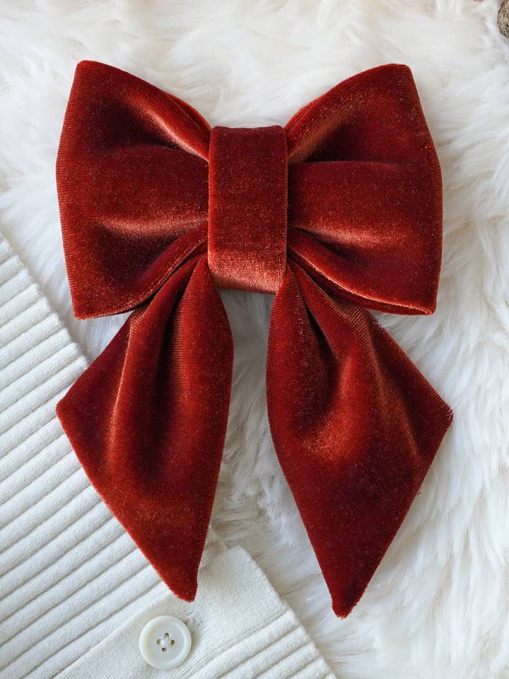 Dog Bow | Pumpkin Spice Velvet | Holiday Dog Bow for wholesale by Duke's Dog Co.