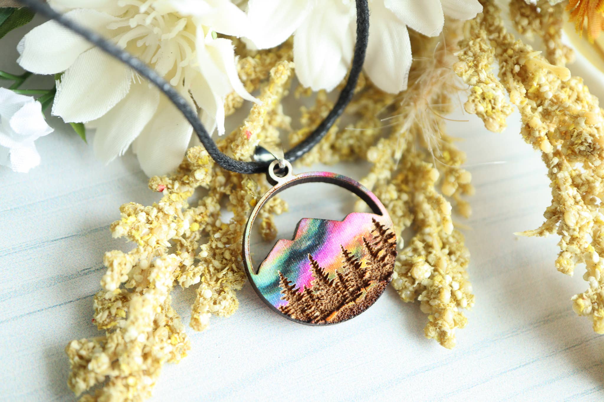 Nine Mile Creative - Wholesale Pendant/Charm Necklace - Aurora Mountains Wood Pendant Adjustable Necklace5