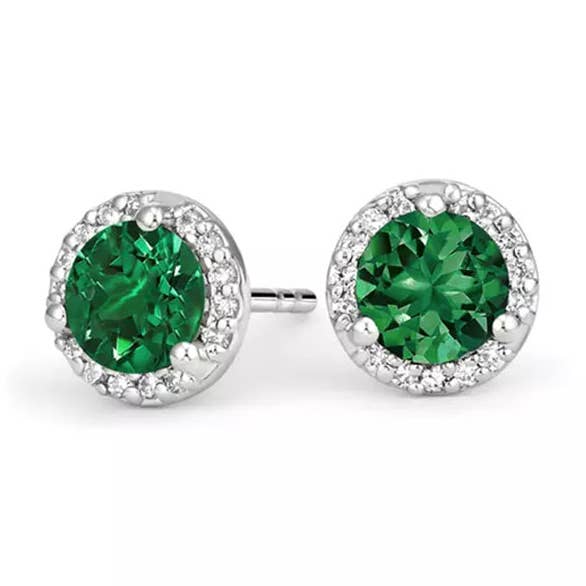 14 k White Gold Plated 2 Ct runda skapade Emerald Halo Stud örhängen för wholesale av Paris Jewelry
