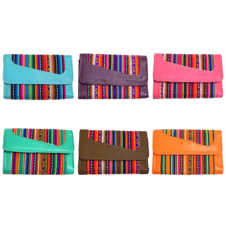 Tribal Striped Peruvian Leather Trifold Wallet for wholesale by Pichincha