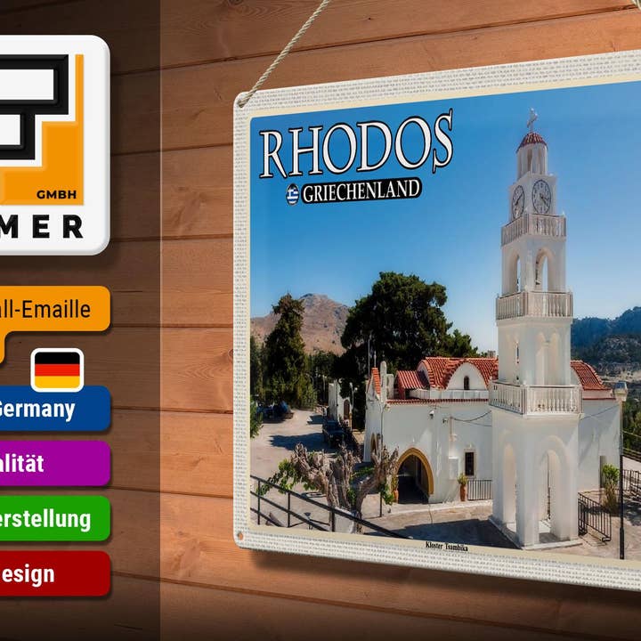 Femer – wholesale Sign – Tin sign travel 40x30 cm Rhodes Greece monastery Tsambika decoration