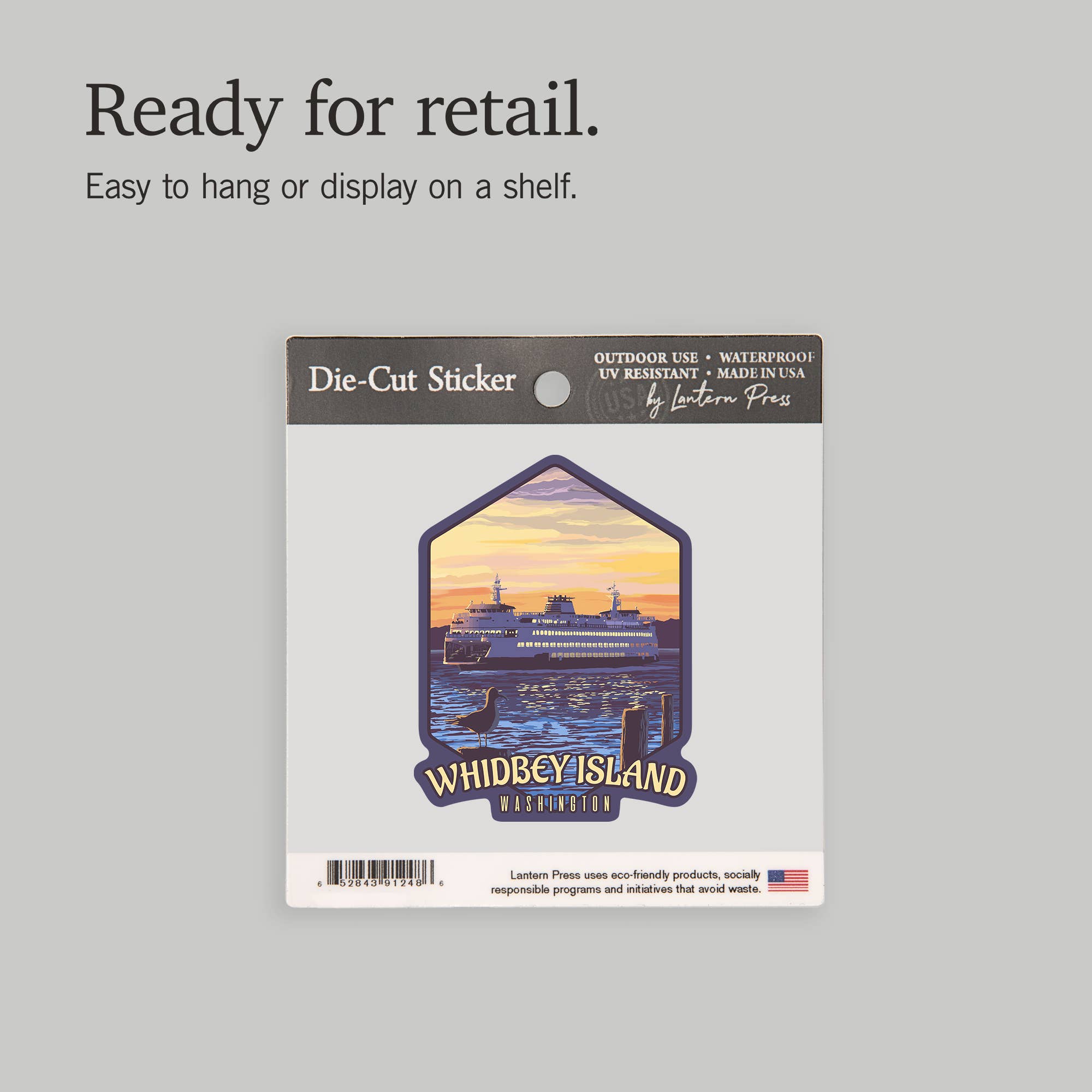 Lantern Press - Wholesale Sticker - STICKER Whidbey Island, Washington, Ferry Sunset and Gull6
