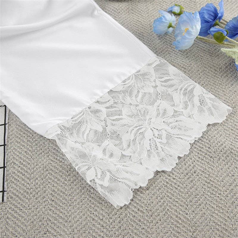 WHITE Tie-Waist Lace Robe and Pants Pajama Set for wholesale on Faire6