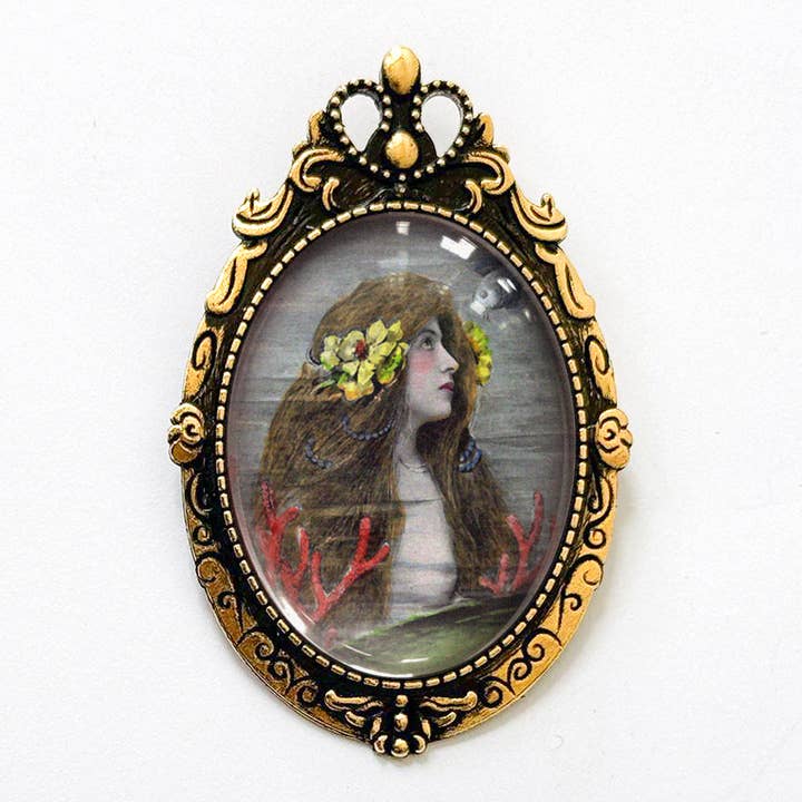 Asunder Bazaar - Wholesale Brooch - Vintage Mermaid Coral Brooch Victorian Art