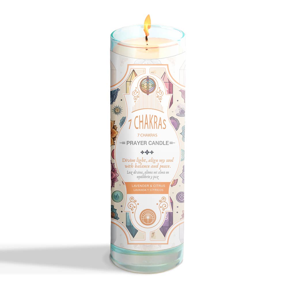Designs by Deekay Inc. - Wholesale Pillar Candle - 7 Chakras Prayer Candle 8" (9.5 oz)2