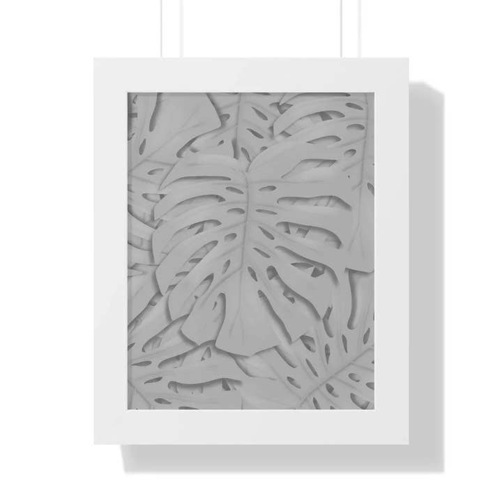 Monstera Framed Print Gray Botanical Wall Art With Acrylic Cover Frame For Modern Home Decor for wholesale by The Potted Pixel