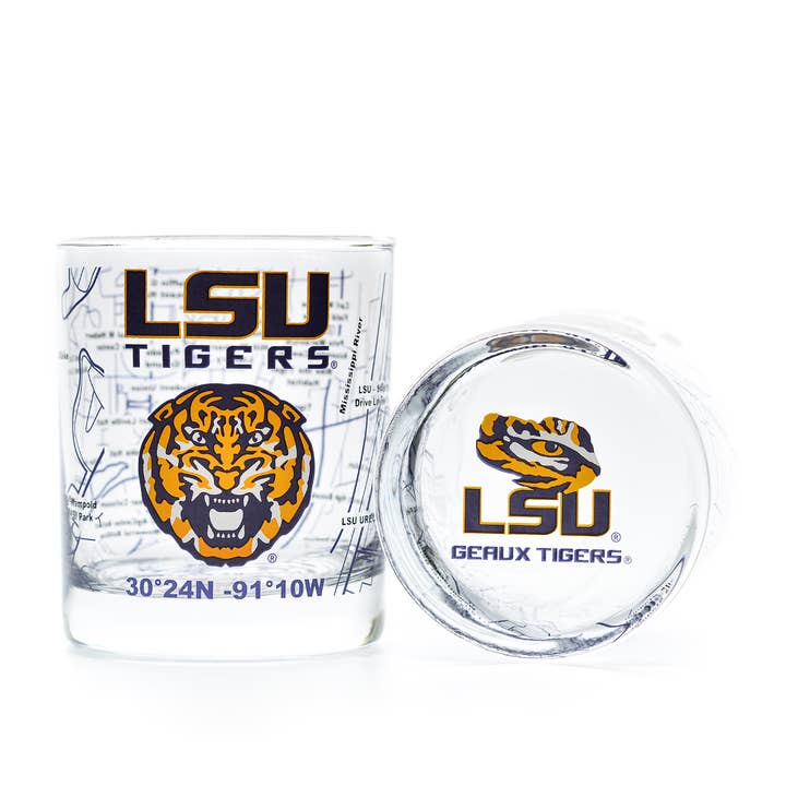 Greenline Goods - Wholesale Cocktail/Liquor Glass - Louisiana State University Whiskey Glass Set (2 Low Ball Gla