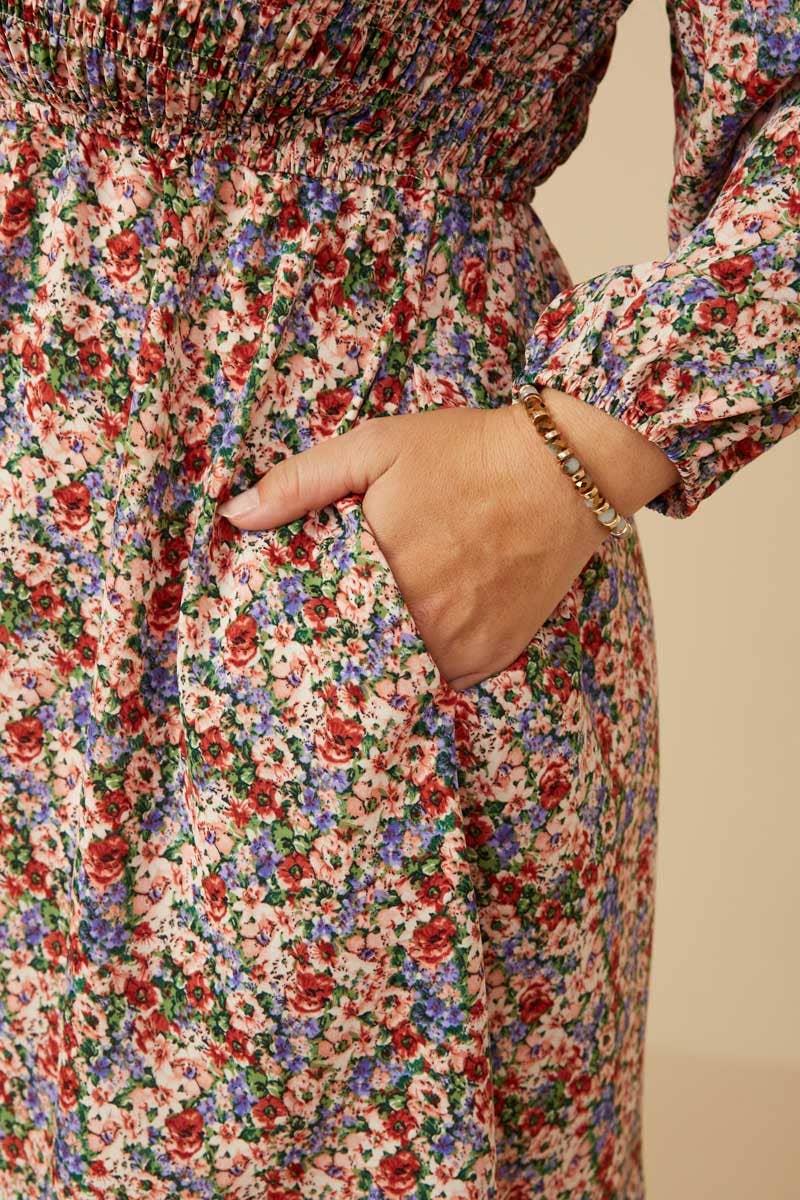 Rost Mix Klänning med smockad liv och bondärmar i småblommigt mönster för kvinnor för wholesale på Faire9