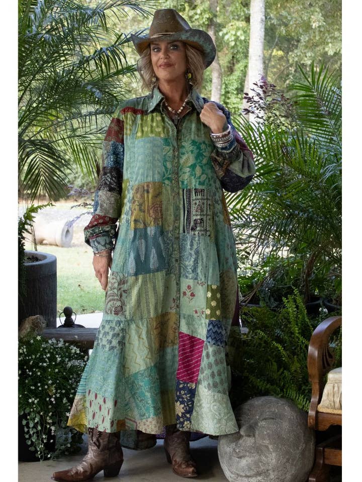 Patchwork Sunrise Duster - Teal for wholesale by Jaded Gypsy