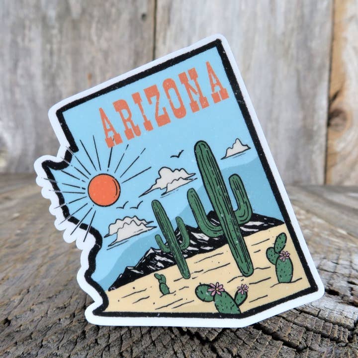 Kirk's Krafts - Wholesale Sticker - Arizona State Shaped Sticker Retro Decal Cactus Full Color Waterproof Travel Souvenir Car Water Bottle Laptop