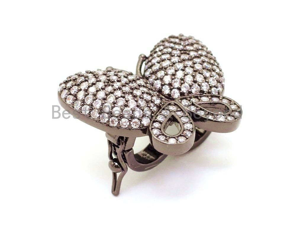BestBeads&Beyond – wholesale Lås – CZ Klar Micro Pave Fjäril Lås, Cubic Zirconia Spänna/Fästener/Förkortare, Smycken Spänne, Magnetiska Smycken Fynd, 27x22mm, sku #H282