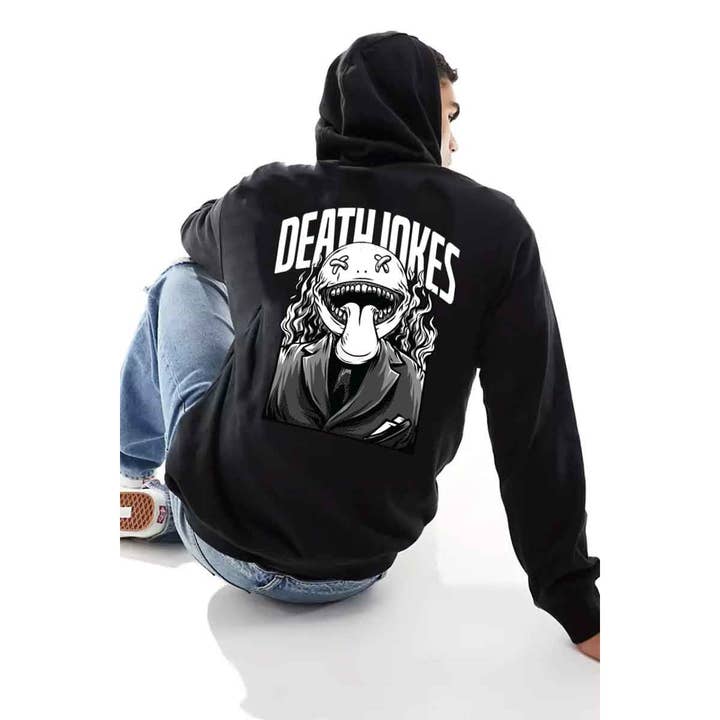 DEATH JOKES VINTAGE HOODIE MET GRAFISCHE PRINT VOOR HEREN voor wholesale door Polar bee