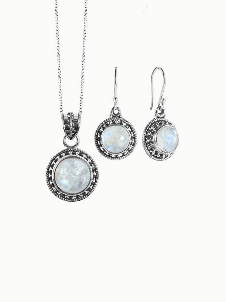 Sivalya Moonstone Silver Necklace and Earrings Jewelry Set - Aurora for wholesale by Sivalya