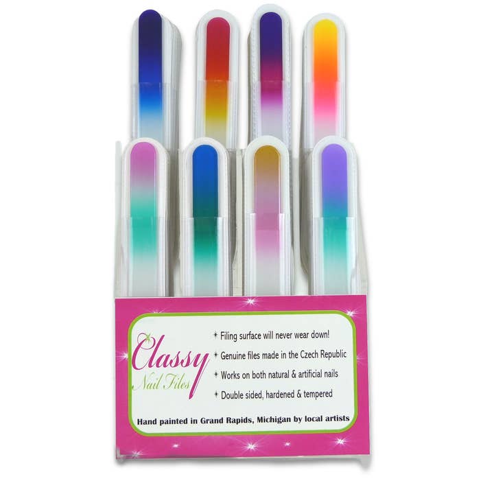 Classy Nail Files - Venta al por mayor Limas de uñas - Paquete previo para pantalla mediana: 48 limas de uñas elegantes de colores medianos