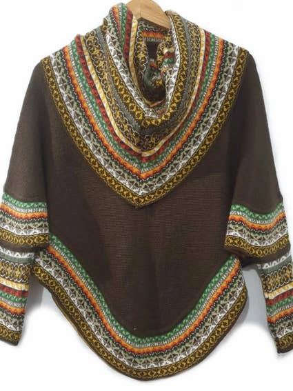 MODA LATINA - Wholesale Poncho - Women's - Superfine Alpaca Wool Knitted Turtleneck Poncho Cape13