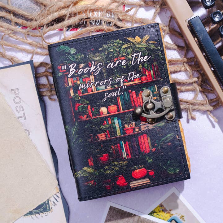 R K Handicrafts and Exporters - Wholesale Journal/Diary - Leather Journal Notebook with Book Lover Print Quote Journal