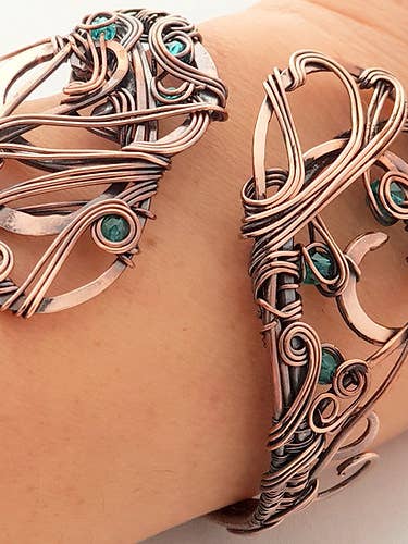 copper bracelet with glass beads for wholesale by Kokkozik Jewelry