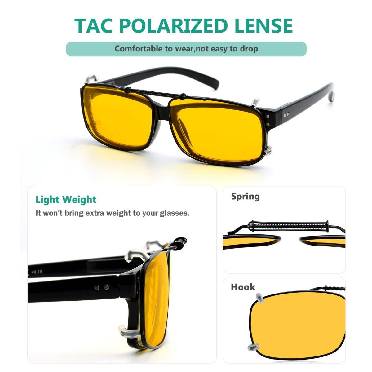Yellow pcs 3 Pack Polarized Clip on Night Vision Driving Glasses C60 (58MMx38MM) for wholesale on Faire2