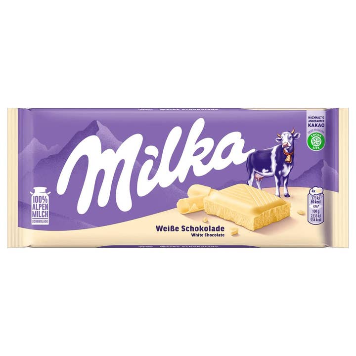 Milka White Chocolate 90g (Germany) for wholesale by Global Bite Co
