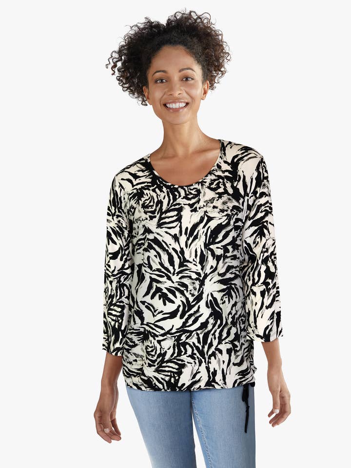Gathered Waist 3/4 Sleeve Printed Knit Top - Zebra (D25223) for wholesale by Dantelle Apparel