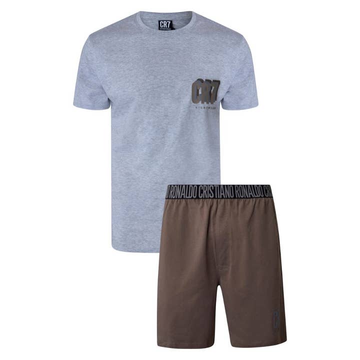 CR7 Pyjama Homme à Manches Courtes avec Short (Gris/Marron) - 100% Coton pour la vente par CR7 Underwear