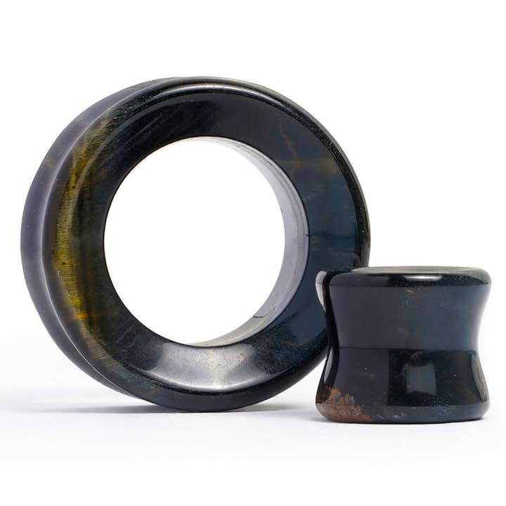 Tunnel/stekker/meter met blauwe tijgeroog voor wholesale door Custom Plugs