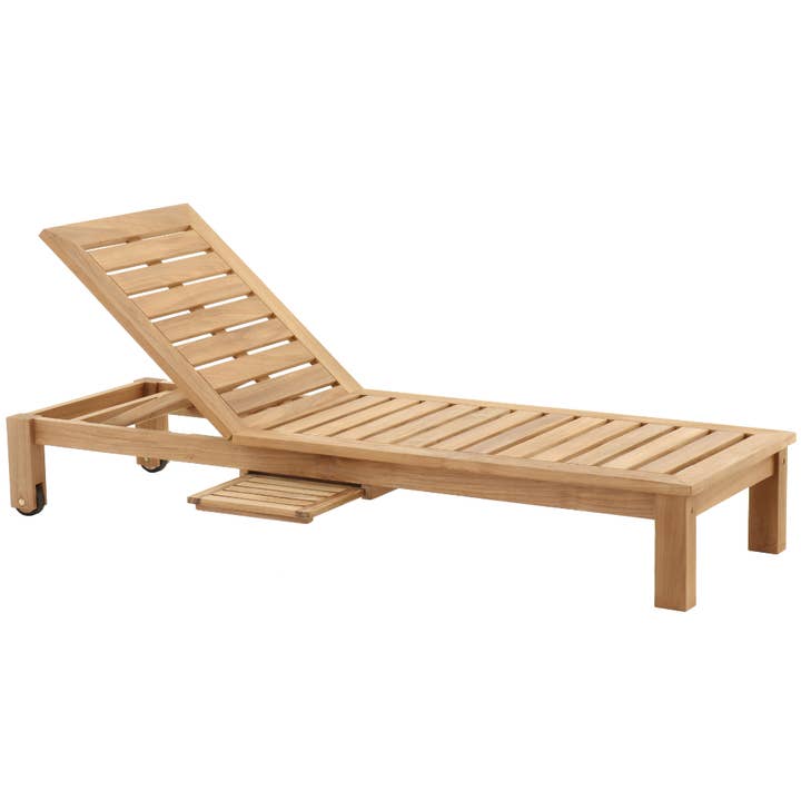 Nordic Teak - Vente Chaise longue - Chaise longue d'extérieur en teck naturel Nordic avec table d'appoint1