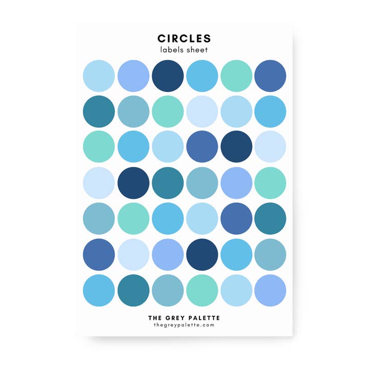 Hoja de etiquetas autoadhesivas con círculos azules para llevar un diario para venta al por mayor de The Grey Palette