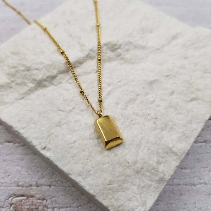 Small Gold Block Pendant Necklace for wholesale by Treasure Wholesale