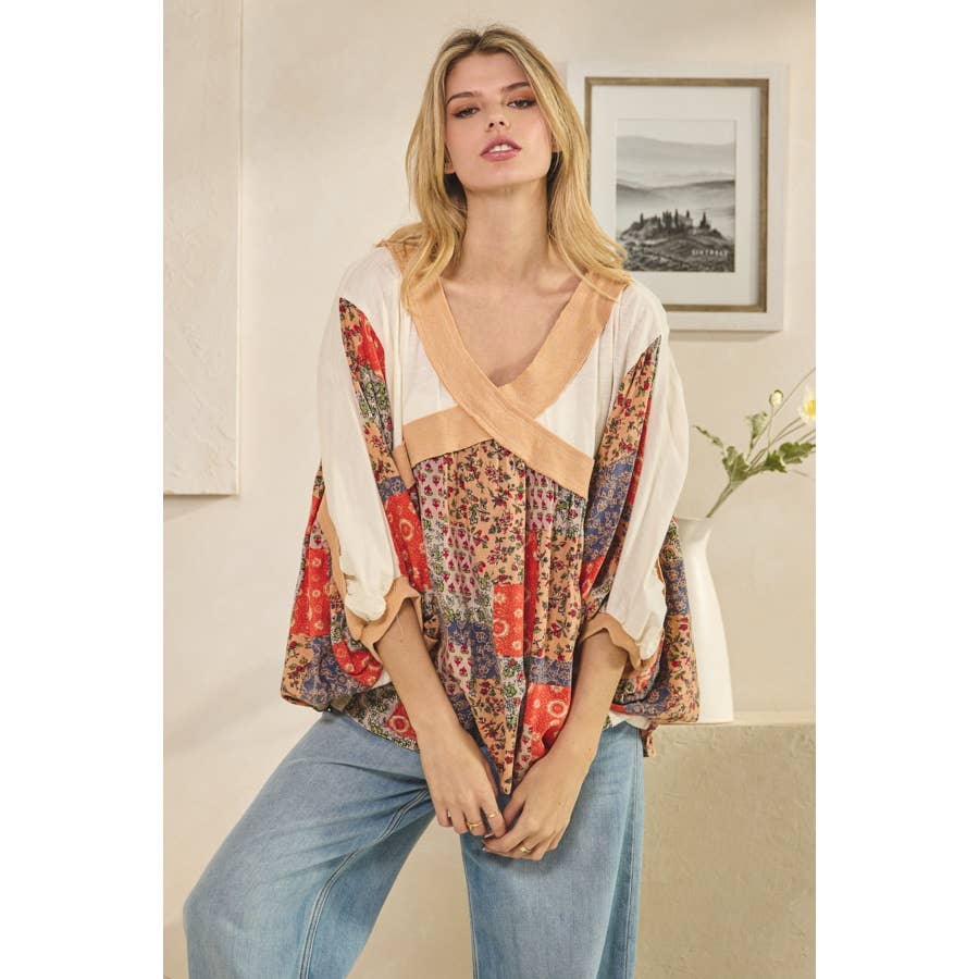 Oli&Hali - Wholesale Knit Top - Women's - WASHED RIB CROSSED PATCHWORK TOP2