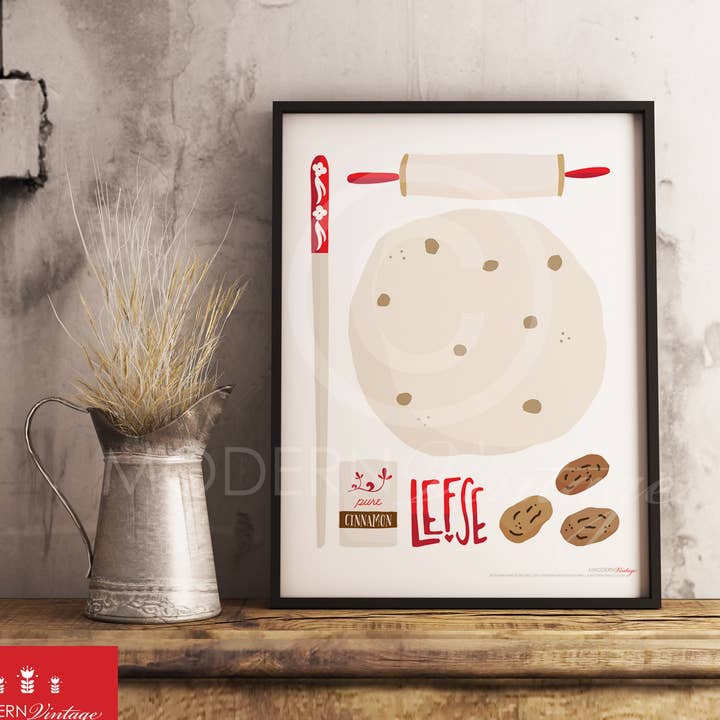 Illustrazione di Lefse Scandinavo Stampa 8x10 per la vendita all'ingrosso da parte di Modern Vintage Design Studio