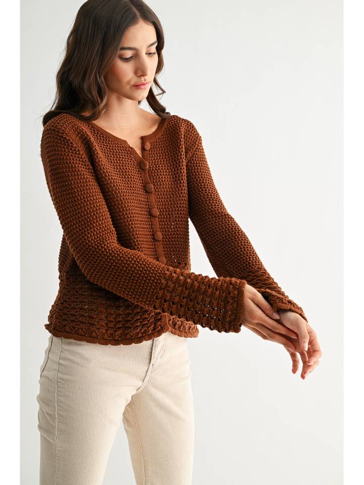 BROWN CROCHET CARDIGAN for wholesale by Camellia