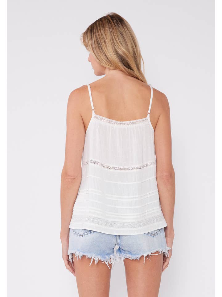 Off White Bohemian Lace Trim Button Front Tank Top for wholesale on Faire