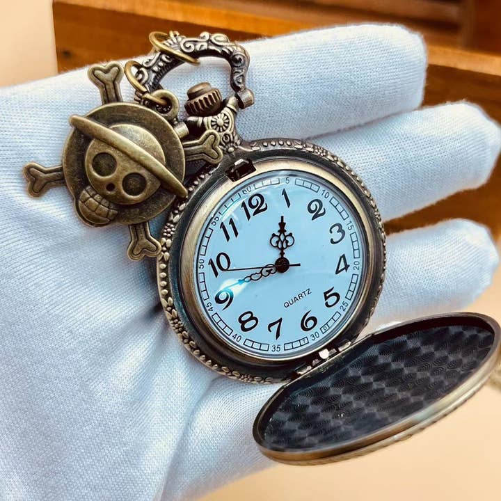 WoodWristCo - Wholesale Jewelry Set - Eternal Embrace: SKULL Pocket Watch & Pendant Set