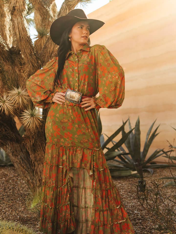 TH1400 OLIVE RETRO COWBOY MESH SKIRT (7 Piece) for wholesale by Turquoise Haven