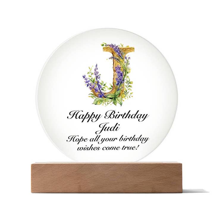 Happy Birthday Judi v02 - Circle Acrylic Plaque for wholesale by Unique Gifts Store
